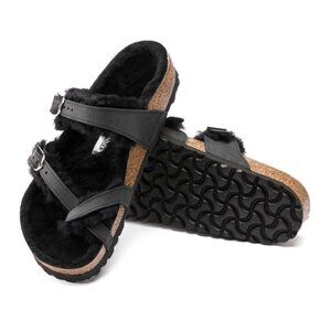 Birkenstock Mayari Shearling Oiled Leather Sandals Women EU 38/US 7- Brand New
